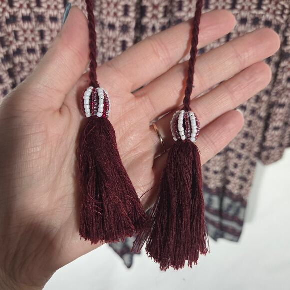 J. Roberts Multicolor Bohemian Crochet Trim Tassel Peasant Tunic Beaded Medium - Picture 3 of 12